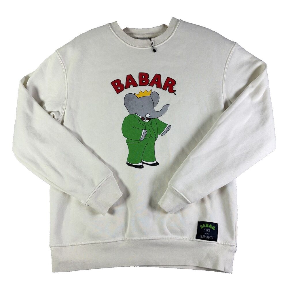Zara X Babar King Of The Elephants Sweatshirt Mens Small Cream Beige Pullover